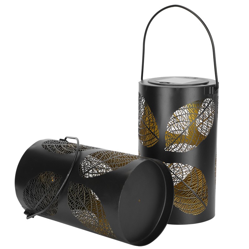 2Pcs Solar Hanging Lamp Wrought Iron Hollow LED Light for