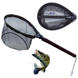 AQWXC Floating Fishing Net, Rubber Coated Landing Net Ideal for Kayak & Wading Fishing, Easy Catch & Release, Compact & Foldable for Easy Transportation & Storage (Rubber Net - 32'' Full)