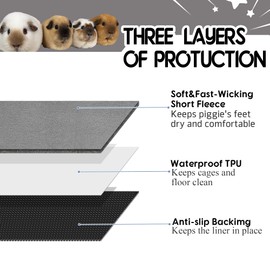 GINIDEAR Guinea Pig Cage Liner, 2 Pack - Washable, Reusable, Leakproof Fleece Bedding Pads for Small Animals with Anti-Slip Bottom - for Midwest Cage 24''X47'' Area, Gray