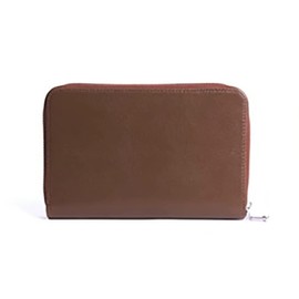 Style On Bag 6055 Women's Passbook Case, Genuine Leather, Skimming, Magnetic, Zipper Around, Brown × Silver