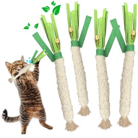 LEKEWPET Catnip Chew Stick 4PCS with Wrapped Cotton Rope – Natural Dental Care Cat Toy for Teeth Cleaning & Gum Health, Satisfies Chewing Instincts, Safe & Long-Lasting Kitten Teething Toy (White)