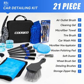 21Pcs Car Detailing Kit,Compelete Car Cleaning Kits Interior Cleaner With Detailing Brushes,Car Wash Kit with Cleaning Gel,Wash Mitt, Car Care Gift for Men, Black