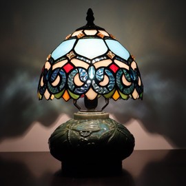 LXHCYOU Small Tiffany Lamp Mushroom Table Lamp, Mini Stained Glass Desk Light Memory Sympathy Ceramic lamp 8X11 Inch (Sapphire Style)