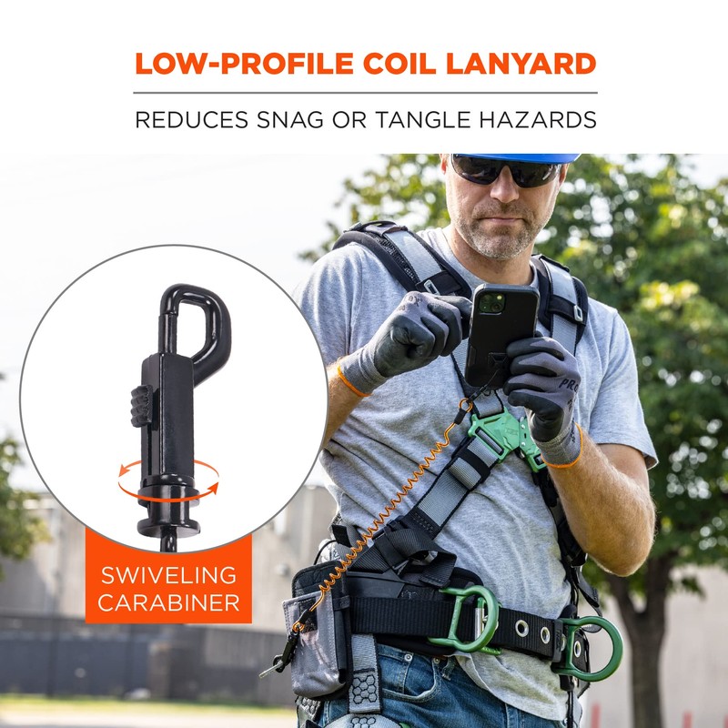 Ergodyne Squids 3151 Coiled Lanyard Tether with Swivel Hook, Detachable