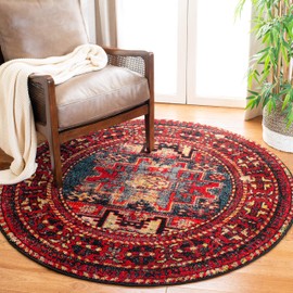 Safavieh Vintage Hamadan Collection VTH213A Antiqued Red and Multi Round Area Rug (6'7" Diameter)