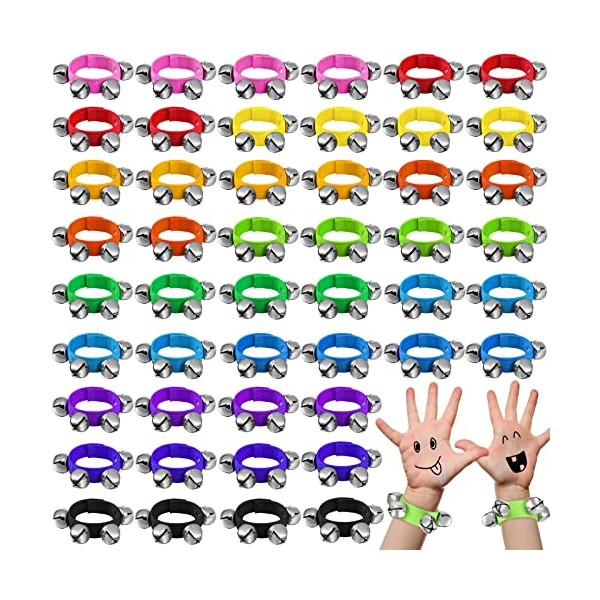 48 Pcs Wrist Band Jingle Bells 12 Different Colors Musical
