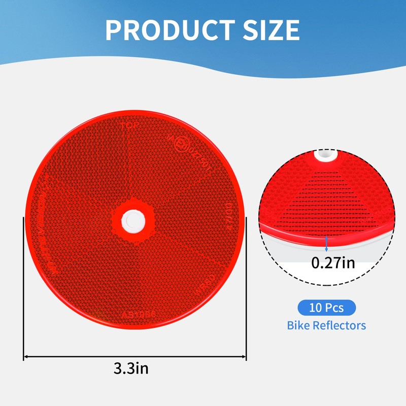 WUSHIXAN 10 Pack Red Screw on Round Reflectors for Mailbox,