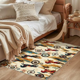 Western Horse Area Rug Washable 2x3 Rugs for Living Room Bedroom Cowboy Dream Catcher Non-Slip Soft Floor Navajo Tribal Large Carpet for Office Entryway Bathroom Kitchen