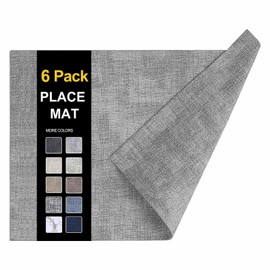 homing Faux Leather Heat Resistant Placemats 6 Packs, Waterproof Wipeable Dining PU Place Mats for Indoor & Outdoor, Easy to Clean, Light Grey