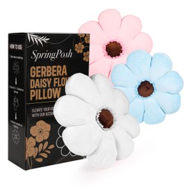 17-inch Gerbera Daisy Cute Preppy Flower Pillow, Ultra Soft Hand-Stitched Premium Plush Fabric, Decorative Accent Throw Pillow, Teen Girls Preppy Room Decor, Bed Sofa Chair Nursery Decor (Soft Cream)