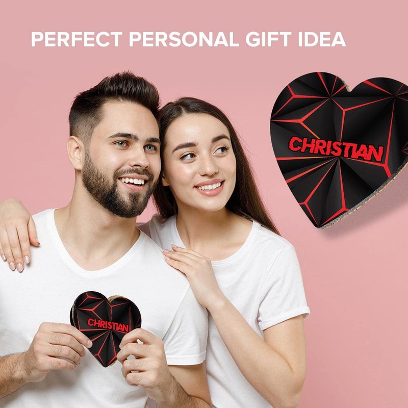 1 x Heart Coaster - Name Christian Gamer Black Red