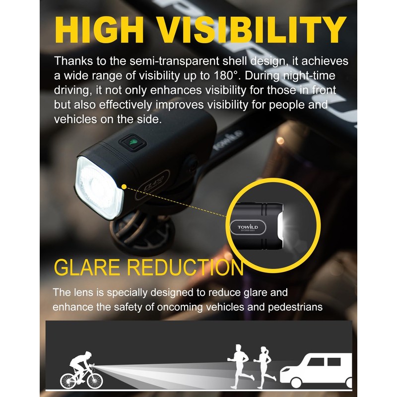 TOWILD CL450 Bike Light,Only 95g Compact Size Front Bike Light
