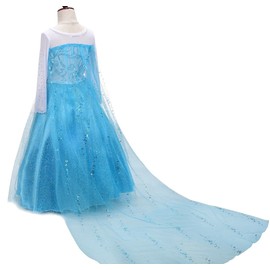 Lito Angels Princess Costume Snow Queen Fancy Dress Up with Fixed Long Train and Accessories for Kids Girls Age 3-4 Years Style F