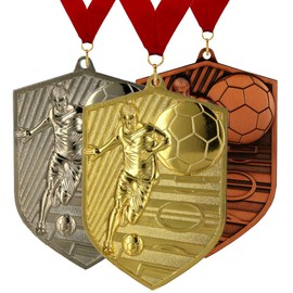 Larius 3 pieces premium extra metal (70 mm, 56 g) winner award medals for football, sports, competitions