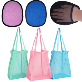 HeXueLy 2 Pack Sand Mitts with 3 Bags, Reusable Beach Sand Remover for Skin, Surfing, Travel, Quick-Dry Towel Gloves