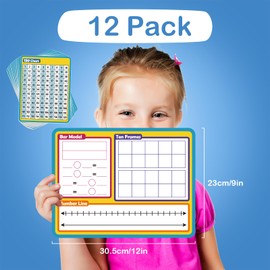 Aizweb 12 Pack Dry Erase Board Card,9" x 12" Small Whiteboard Number Line 120 Numbers Chart Ten Frame,Math Manipulatives Addition Subtraction Game for Student Classroom Must Haves Teacher Supplies