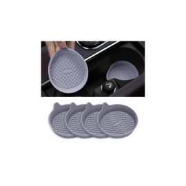 Couslcd 4 Pack Car Cup Coasters, Silicone Insert Recessed Car Cup Holder Coasters, Waterproof Non-Slip Sift-Proof Car Cup Mats, Universal Car Interior Accessories (Gray)