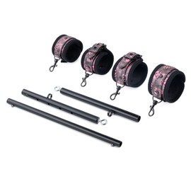 Portable Heavy Duty Stainless Steel Expandable Black Spreader Bar with 4pcs PU Black-Pink Adjustable Straps,Workout Bar for Home Gym Training Bar,Exercise Detachable Pilates Kit