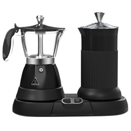 Vaolvpant Electric Espresso Machine with Milk Frother 2-in-1 Efficient Moka Pot Coffee Maker with Milk Froth Aluminum One-Touch Operation for Effortless Cappuccinos Lattes Macchiatos (Black)