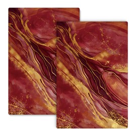 Fuasei Abstract Red and Gold Marble Kitchen Towels Set of 2, Luxury Modern Decorative Hand Towels for Bathroom, Gold and Red Textured Dish Towels Tea Towels for Kitchen, 16x24 Inch