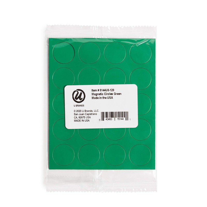 U Brands Green Round Magnets, 0.75 Inch, 20 Count, Strong