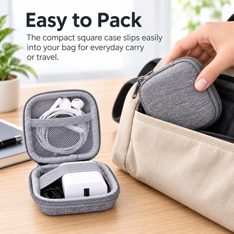 Portable Electronics Organizer Case for Cables – Compact Square Storage