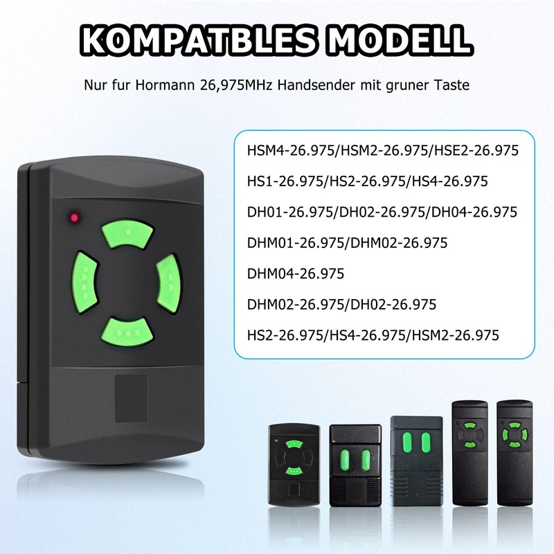 Replacement for Hörmann Handheld Transmitter hsm4 437230, Remote Control Self-Learning