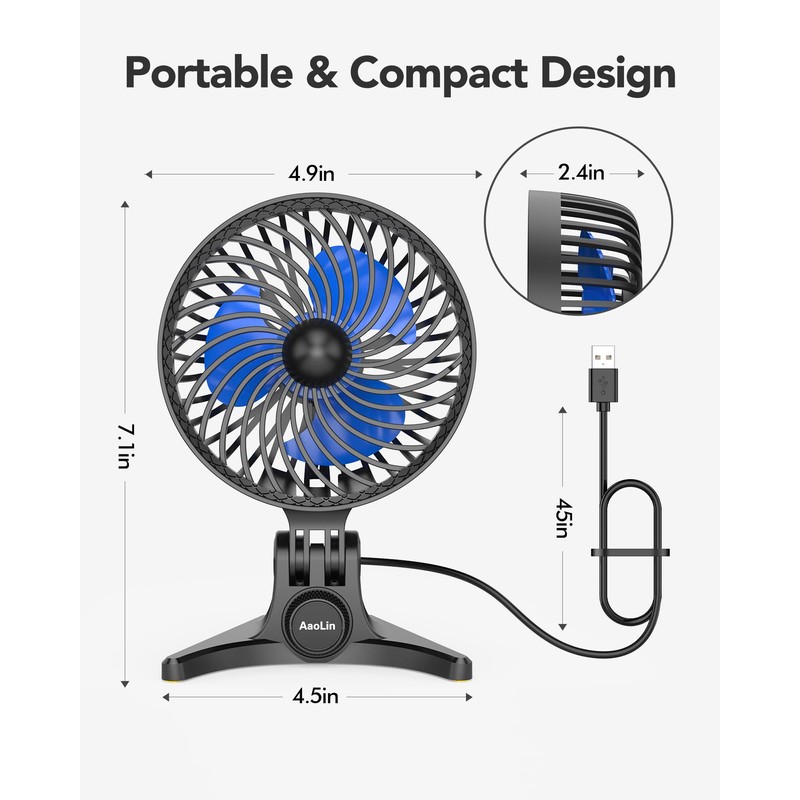 AaoLin USB Desk Fan, Small Fans with CVT Variable Speeds,