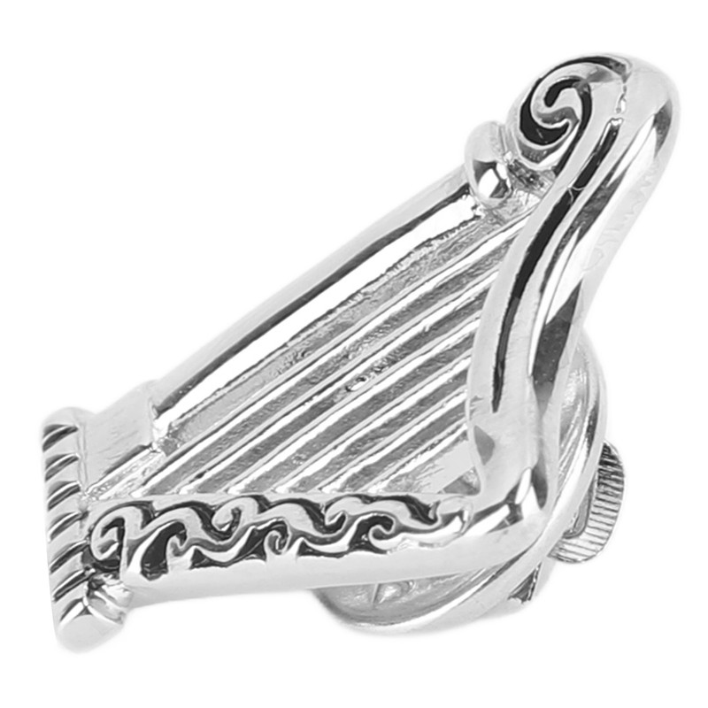 Harp Brooch Stylish Innovative Silver Glossy Finish Musical Instrument Brooch