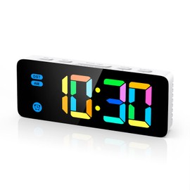 Olipiter Newest Alarm Clocks for Kids, RGB Digital Alarm Clocks for Bedroom with 7 Colorful Display, Adjustable Brightness, Calendar Display, DST, 12/24H Display for Home, Office,Bedroom