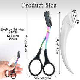 Jawfait 6Pcs Eyebrow Trimmer Scissors with Comb, 2024 New Curved Eye Brow Razor, Non-Slip Stainless Steel Facial Hair Removal Grooming, Brow Shaping Beard Shaving Kit Beauty Accessories for Women Men