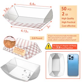 MotBach 50 Pack Checkered 2Lb Paper Food Boat Trays Disposable Paper Boats Containers, Colored Kraft Food Serving Tray Boats Plates for Snack Fries Dessert Sandwich Popcorn Taco BBQ Nacho