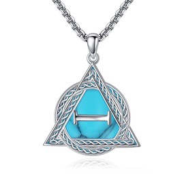 YAFEINI Therian Necklace Sterling Silver Abalone Shell/Turquoise/Black Onyx/Lapis Lazuli Pendant Therian Symbol Mother's Day Jewelry for Women Mom Men (Turquoise)