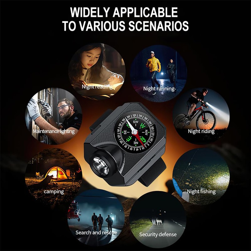 OBEST Wrist Camping Light with Compass, LED Emergency Light, Night