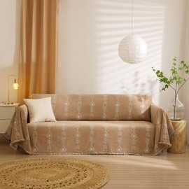 VClife Sofa Cover Boho Couch Cover Throw for Dog, Non Slip Couch Cover for 2 Cushion Couch Sofa Pet Friendly Furniture Protector, Aesthetic Sofa Couch Covers Love Seat Cover, Khaki White, 71"x118"