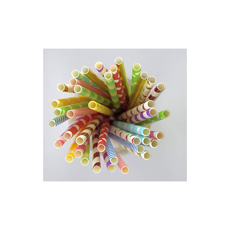 Durable Assorted Biodegradable Paper Straws 150 Count (Random)