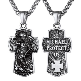Bandmax St. Michael Necklace 18 Carat Gold-Plated / Stainless Steel Archangel Michael Pendant Necklace for Men Women Patron Saint Amulet Fashion Jewellery Accessory – Adjustable Chain Length: 55 + 5