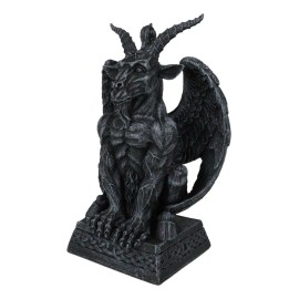 Gothic Sabbatic Goat Winged Baphomet Gargoyle Crouching On Pedestal Figurine