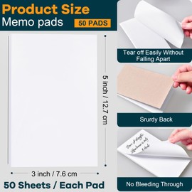 Beieverluck 50 Pack Note Pads 3x5 In, Small Notepad Writing Pads, 50 Sheets Per Memo Scratch Pad Server Notepad Blank Notepads for Office School Home To Do Lists Grocery List