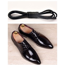 Difference U Round Shoelaces [4 Laces] 2-Pair Waxed Dress Shoe Laces - 3mm wide/Formal Business Oxford Shoe Lace for Men or Womens Chukka/Desert Boots (Black, 47”(120cm))