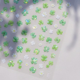 St. Patrick's Day Clover Nail Art Stickers Decals 5D Embossed Clover Nail Decals 1PCS Shell Light Four-Leaf Clover Design Nail Adhesive Stickers Nail Art Supplies for Women DIY Nail Art Decoration