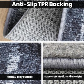 Hudson Comfort 6x10 Area Rug - Faux Cashmere Living Room Carpet - Machine Washable Area Rugs with Anti-Slip TPR Back - Super Soft 6mm Pile Height Pet-Friendly Rugs (Gray)