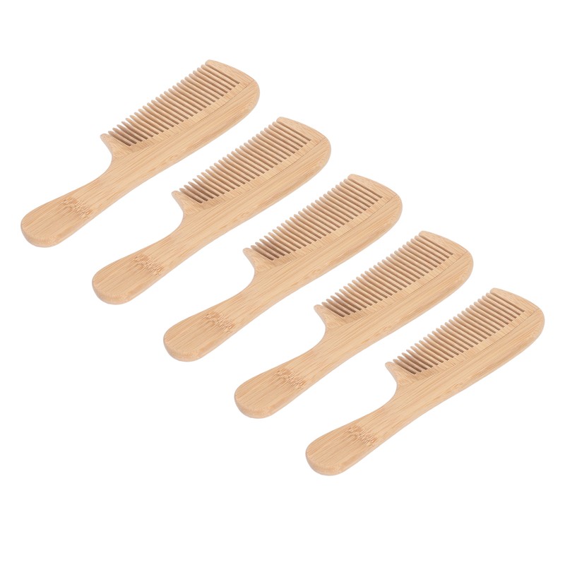 5pcs Bamboo Hair Comb Anti Statics Round Teeth Fragrance Wide