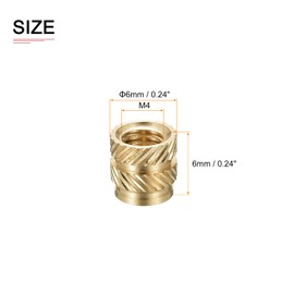 DTGN M4 x 6 mm x 6 mm (inside x length x outside diameter) Knurled Insert Nuts for Plastic Shell Brass Female Thread Heat Set Insert Embedded Nuts