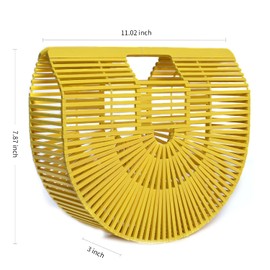RULER TRUTH Women's Bamboo Handbag by Handmade Straw Bag,Tote Bamboo Purse Natural Basket Bag for Summer Beach (Large, Yellow)