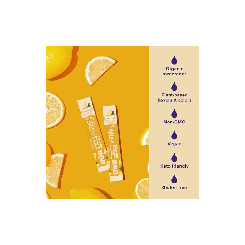 Ultima Replenisher Bebida Polvo Electrolitos Diarios Azúcar Sabor Limonada Sobres