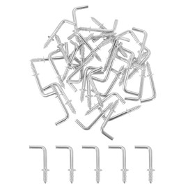 uxcell 40 Pcs L Shape Hooks, 5/8 Inch Right Angle Hooks Carbon Steel Small Screw in Hooks 7 Shape Right Angle Hook for Hanging, Silver