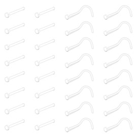 Longita 26pcs Clear Nose Stud L Shape Nose Stud Nose Ring Retainer Bioflex Plastic Nose Hoop 20 Gauge Piercing