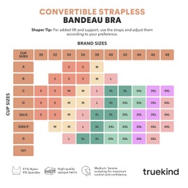 Truekind Wireless Strapless Bra, Bandeau Bra, Small to Plus Size Strapless Bras for Women, Tube Top Beige