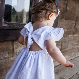 Toddler Baby Girl Dress Summer Cotton Linen Ruffle Halter Sleeveless Kids Casual Beach Party Dresses 2-7 Years (2-White, 2-3T(90))